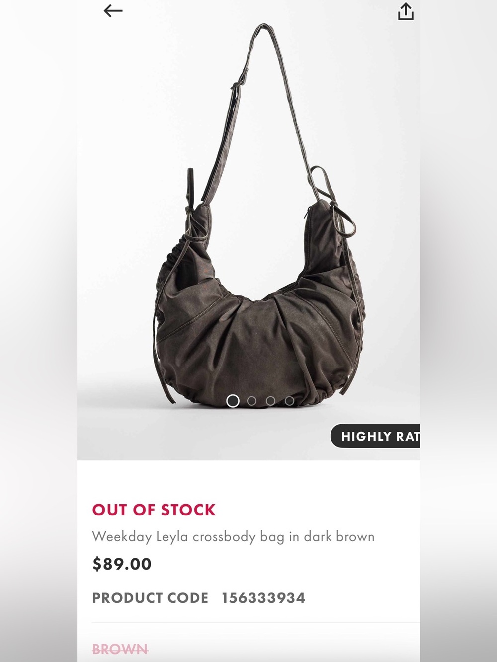Weekday Leyla Dark Brown Ruched Crossbody Bag